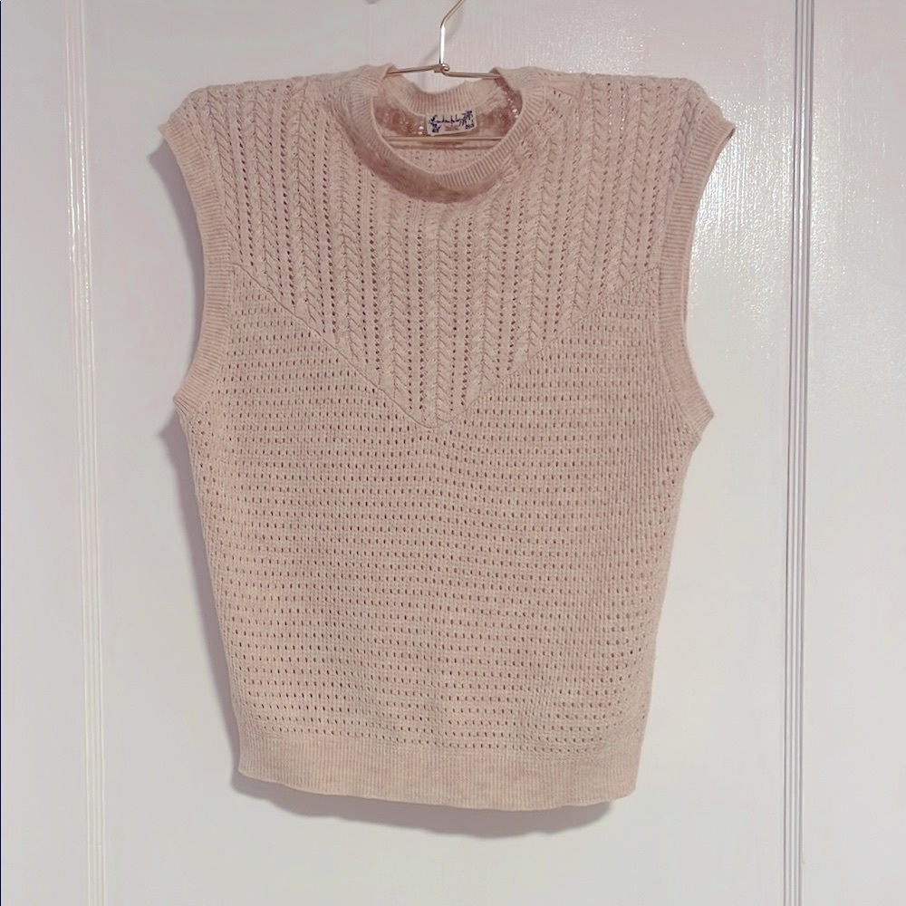 Free People Sleeveless Pointelle Knit Pullover in Light Beige sz S